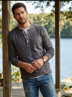 Billy Reid Slub Cotton Tuck Henley Blue Size Large